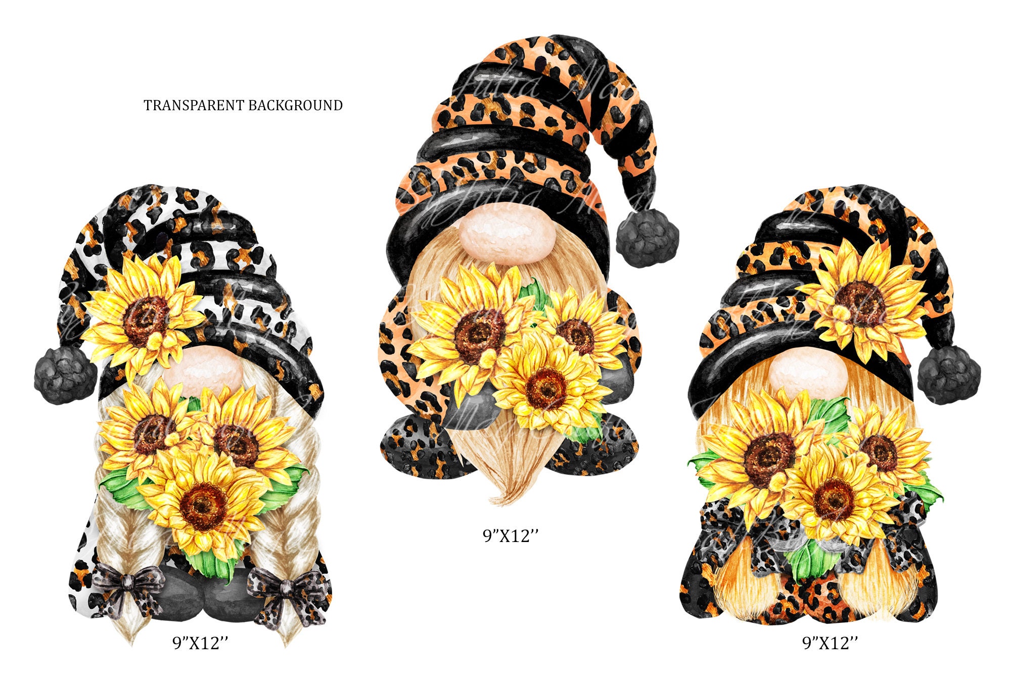 Leopards print Gnomes PNG clipart Sunflower. Summer gnome png. | Etsy