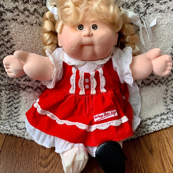 Coleco Cabbage Patch Kids Talking Cabbage Patch Doll | Blonde/Brown | Red Dress | WORKS | 1987