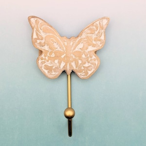 WOODEN BUTTERFLY HOOK with White Wash, Coat Hook, Plant Hanger, Hat Hook  &quot;Free Shipping&quot;