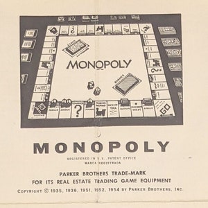 VINTAGE CLASSIC MONOPOLY Game Replacement Instructions 1954 Pre-Owned