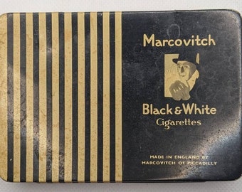 marcovitch black and white cigarettes TOBACCO/CIGARETTE Vintage Tin, Marcovitch Black & White Cigarettes, Gc06