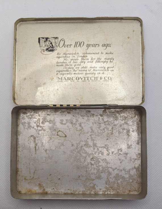 marcovitch cigarette tin TOBACCO/CIGARETTE Vintage Tin, Marcovitch Black & White Cigarettes, Gc06