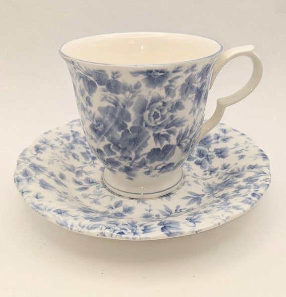 Vintage NIKKO Tableware Tea Roses Blue Tea Cup W/ Saucer