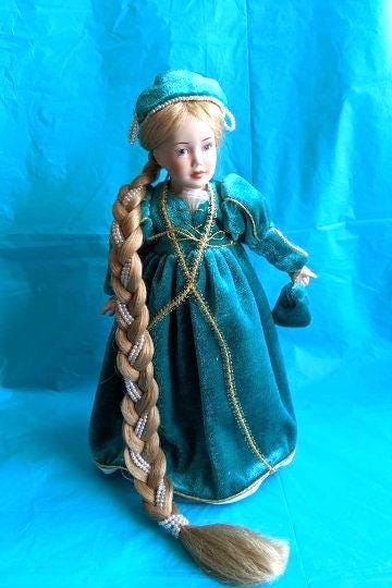 1987 Danbury Mint Rapunzel Porcelain Doll: Green Dress, Long Braid - Etsy