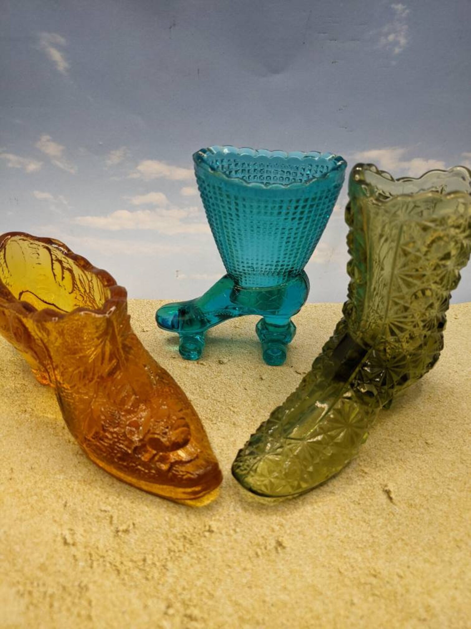 VINTAGE GLASS SHOES. Boot, Roller Skate. Fenton Etsy