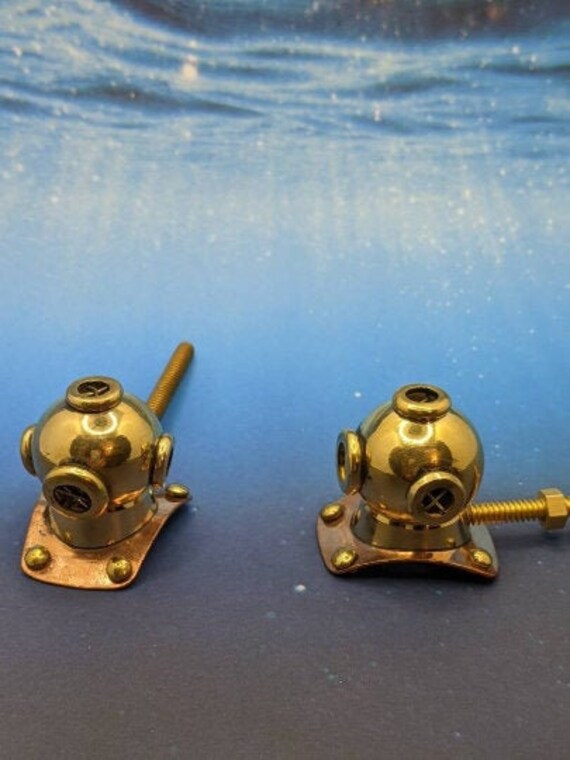 MINI BRASS DIVERS helmet draw handles pulls coat hooks Etsy