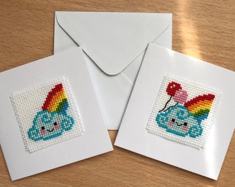 Cloud and Rainbow Cross Stitch Card