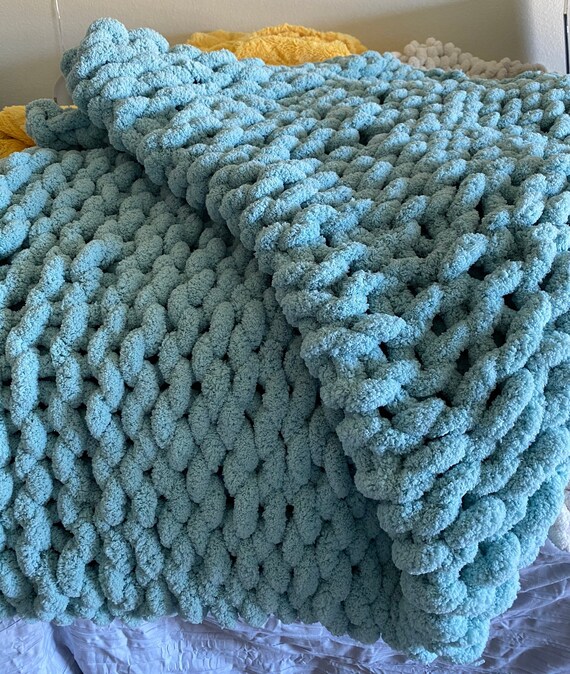Spa Blue Chunky Knit Blanket Etsy