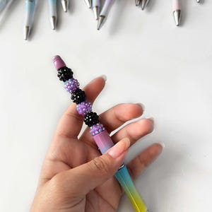 Beadable Pen in Purple and Black, Teacher Gift, Fidget Pen, Stationary Pens, Handmade Pretty Pens, Nurse Gift, Back to School