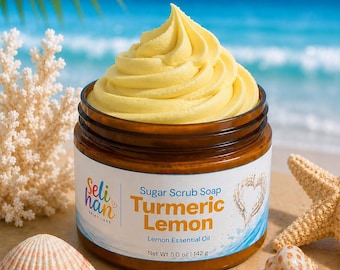 Turmeric Lemon Foaming Sugar Body Scrub, Soap scrub, Exfoliating Scrub, Natural Essential Oil Body Scrub