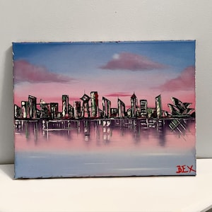 Pintura al óleo original / Estilo Bob Ross / Horizonte australiano / Lienzo estirado 30cm x 40cm