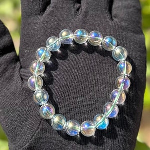 Aura quartz bracelet-Aqua aura quartz-Aura protection bracelet-gemstones bracelet-beaded bracelet-healing crystal-aura crystal beads-gift.