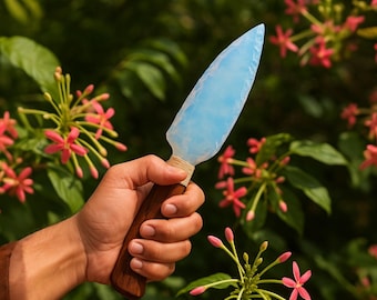 Opalite Crystal Ritual Knife with Wooden Handle – Energy Cleansing Altar Tool