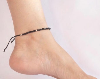 Stylish Black Tourmaline Anklet | 4mm Faceted Crystal Beads for Energy & Protection | Gemstone Beads for Fashion energy.