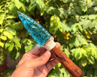 blue aqua obsidian athame knife-Handmade Crystal Blade with Wood Handle-Ritual Dagger-Spiritual Altar Tool, Witchcraft Decor, Collector Gift