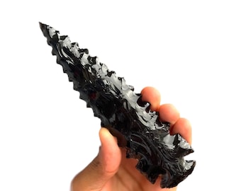 Hand Knapped Black Obsidian Arrowhead: 6" Crystal Athame