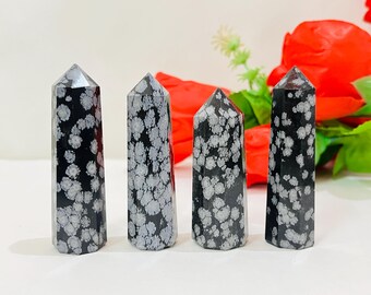 Snowflake Obsidian Tower: Natural Healing Crystal Obelisk
