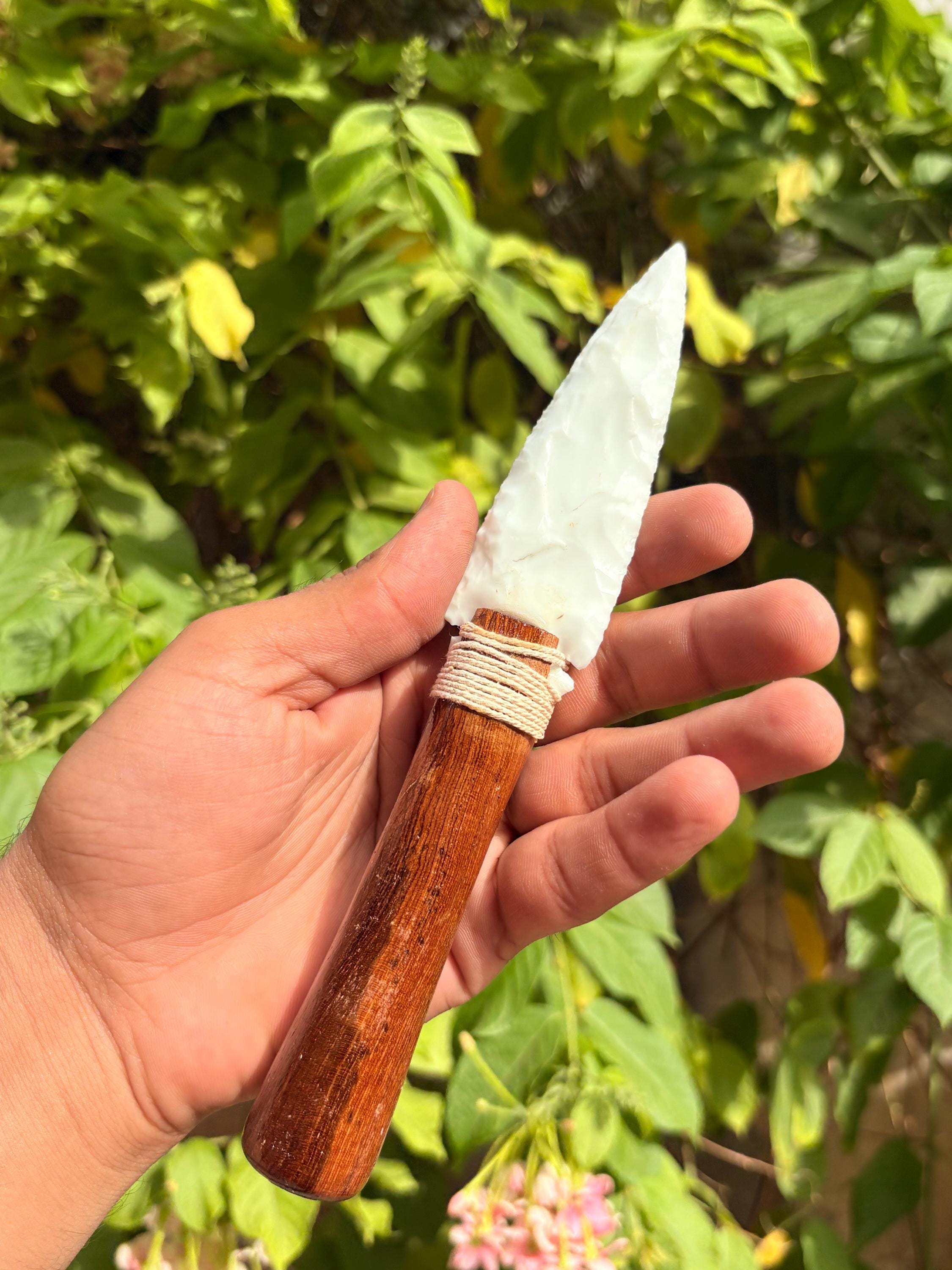 Jade Ritual Dagger White Jade Ritual Knife: Wooden Handle Crystal Athame, Pagan Altar Tool ...
