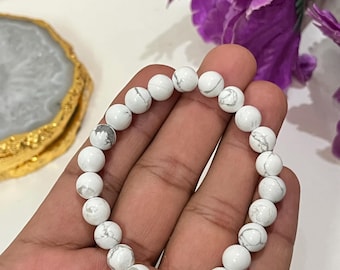 Howlite Gemstone Bracelet: Peace & Awareness, Crown Chakra