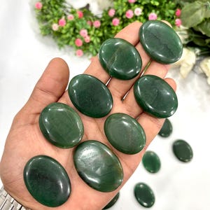 Green Jade Oval Palm Stone: Polished Healing Crystal for Meditation