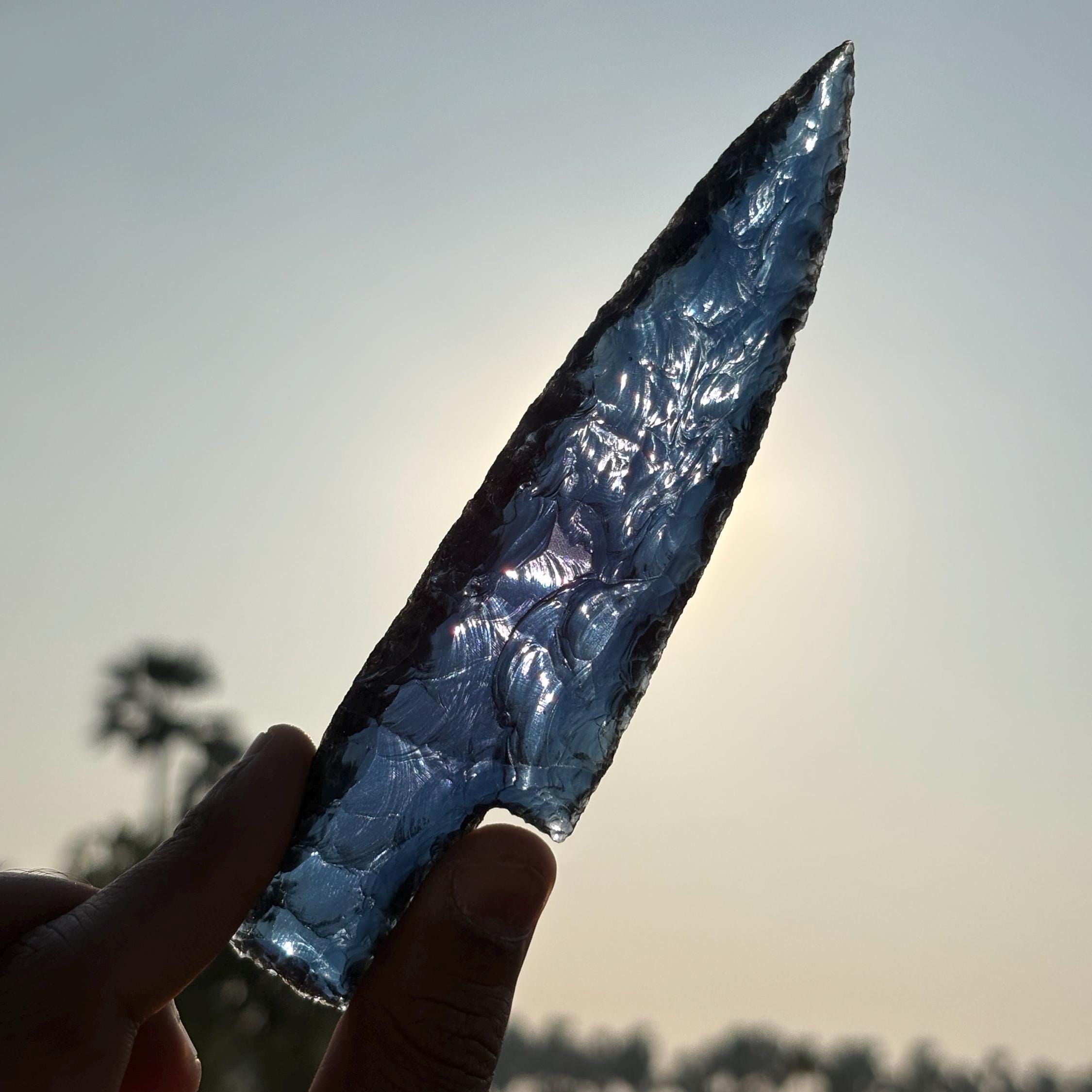 Royal Blue Obsidian Knife - Handmade Glass Blade Spearhead, Crystal Ritual Knife, Volcanic Stone Athame, Gemstone Unique Gift for Collectors
