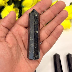Nuummite Tower Obelisk: Black Crystal Point for Protection & Meditation