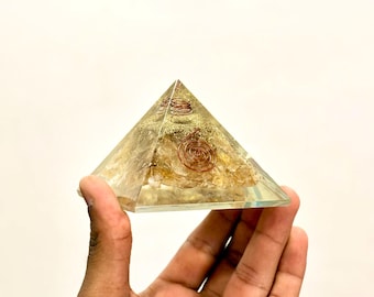 Citrine Orgonite Pyramid: Chakra Balancing Energy Generator (70-75mm)