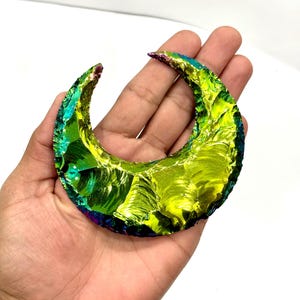 Huge Titanium Aura Moon - Angel Aura Crescent Moon, Rainbow Coated Quartz, Aura Opalite Crystal for Jewelry & Metaphysical Healing,