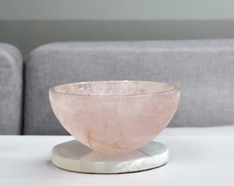 Mini cuenco de cuarzo rosa: cristal curativo, decoración del hogar (7,6 cm)