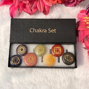 7 Chakra Healing Stones Set: Hand Carved Crystal Palm Stones