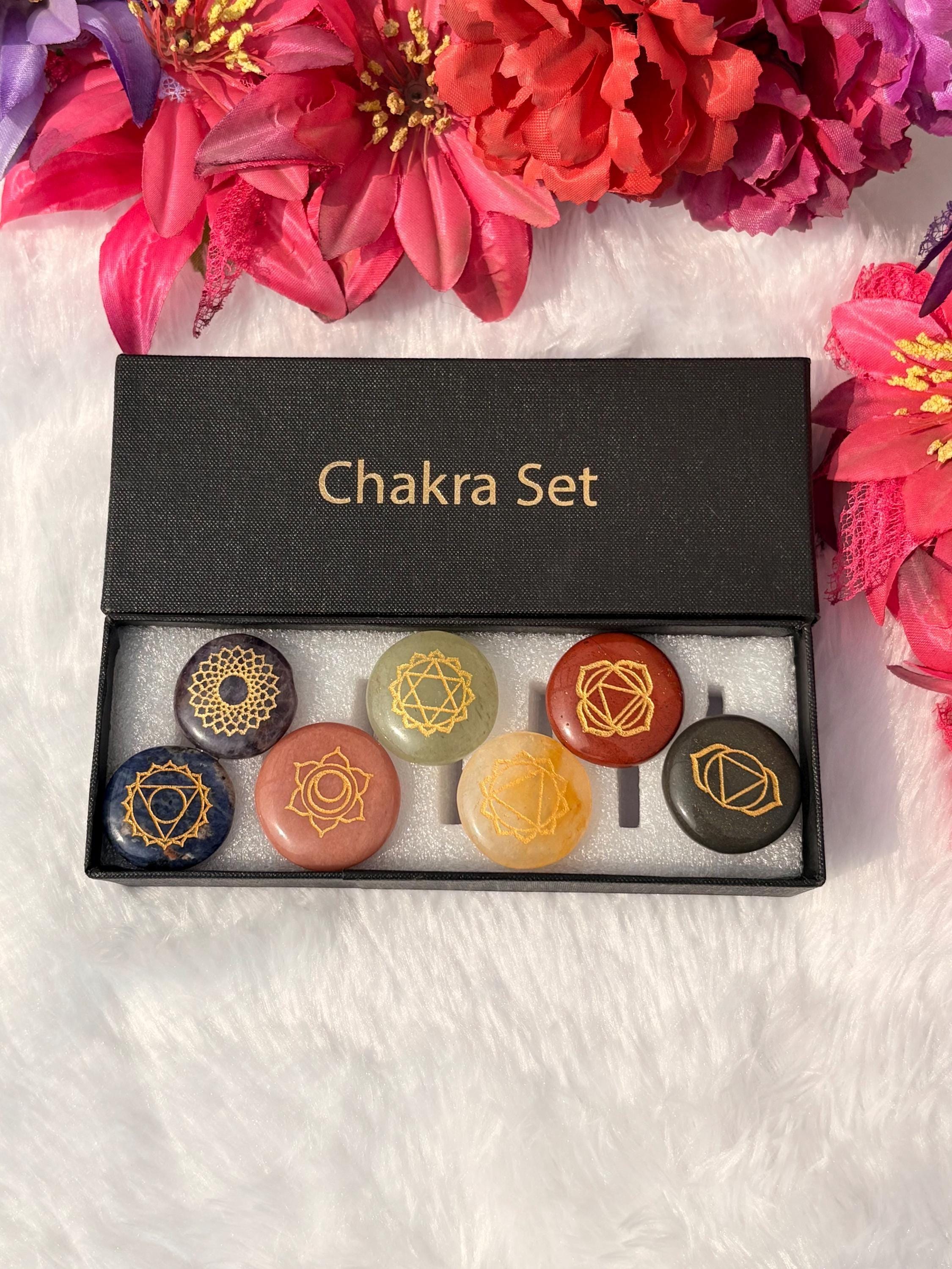 7 Chakra Healing Stones Set: Hand Carved Crystal Palm Stones - Etsy