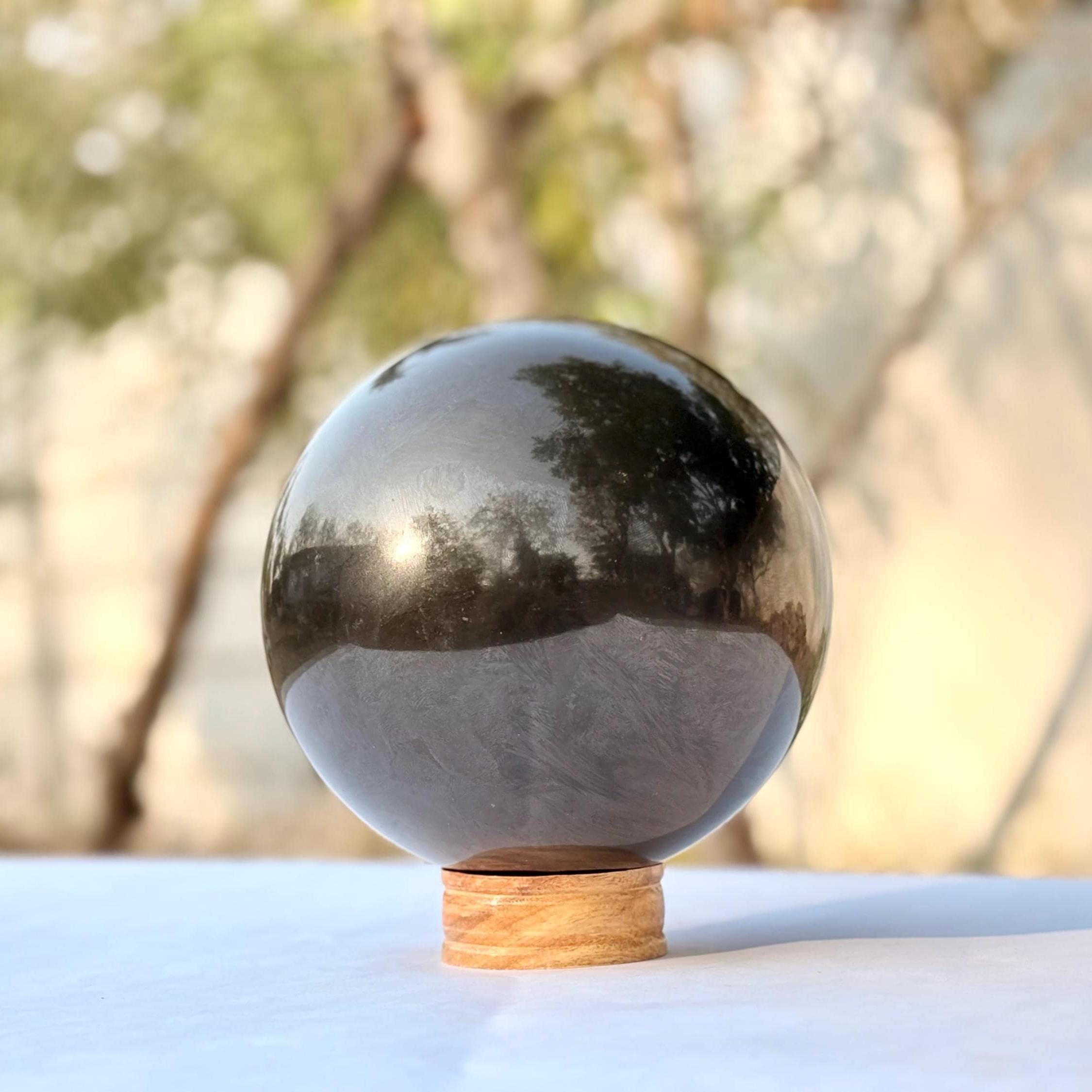 Black Obsidian Sphere: Polished Crystal Ball, Chakra Healing Decor