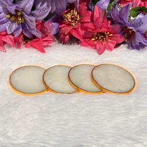 White Agate Coaster: Gold Edge Natural Crystal, Boho Decor