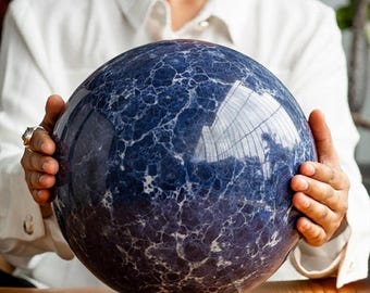 Large Sodalite Sphere Custom Size, Natural Blue Crystal Ball, Huge Healing Crystal For Meditation, Chakra Energy Stone, Luxury Home Decor.