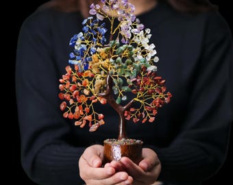 7 Chakra Tree Of Life, Crystal Tree For Positive Energy - Meditation, Fang shui Money Bonsai Tree Healing Gemstone Artificial Tree.