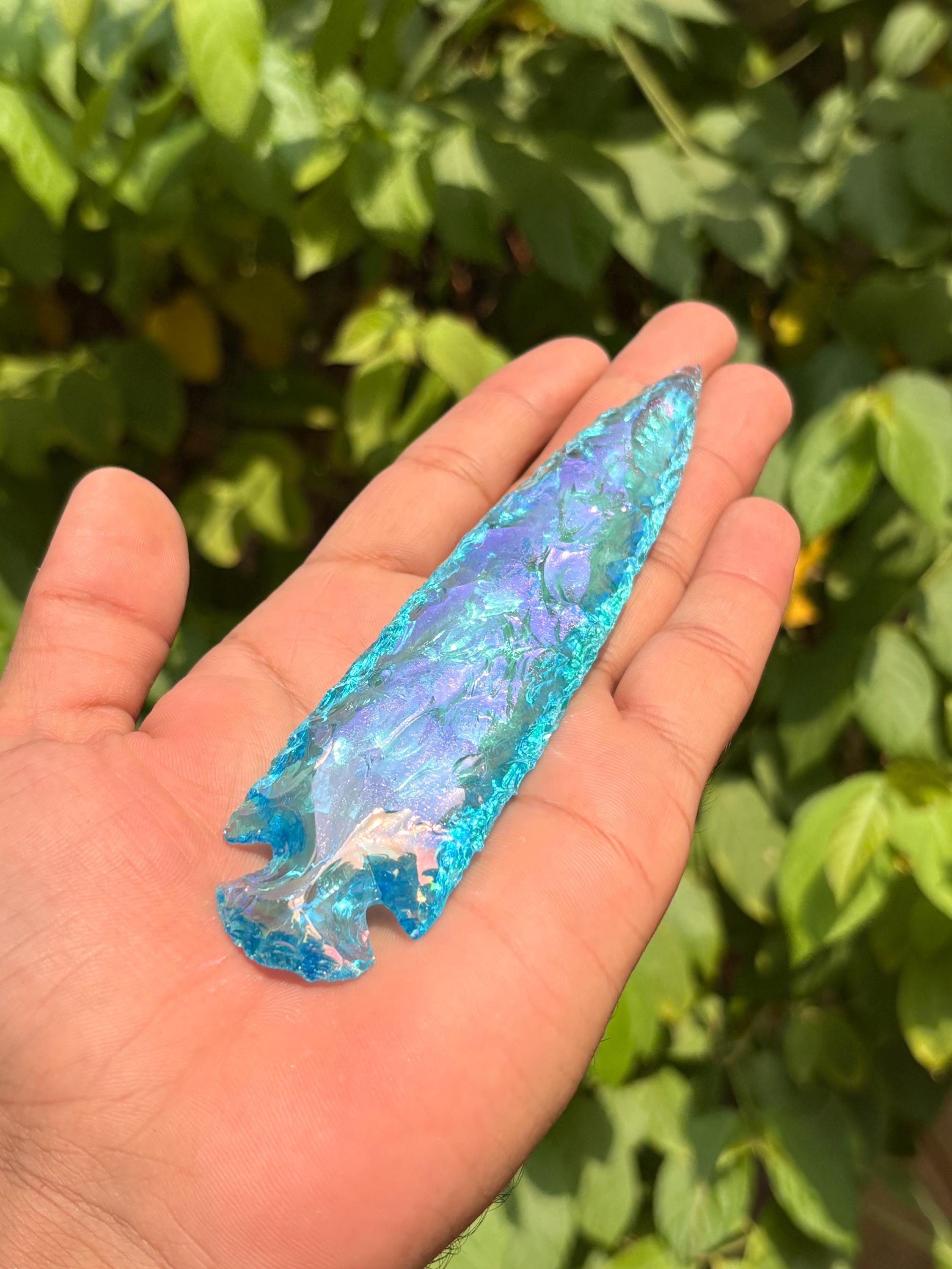 Blue Angel Aura Obsidian Arrowhead – Hand Carved Crystal Healing