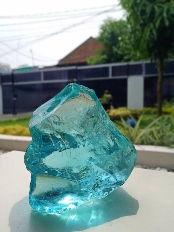 Natural Aqua Obsidian Crystal Raw Blue Glass Stone - Healing
