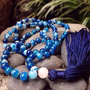 Blue Onyx 108 Bead Mala: Natural Stone Meditation Necklace