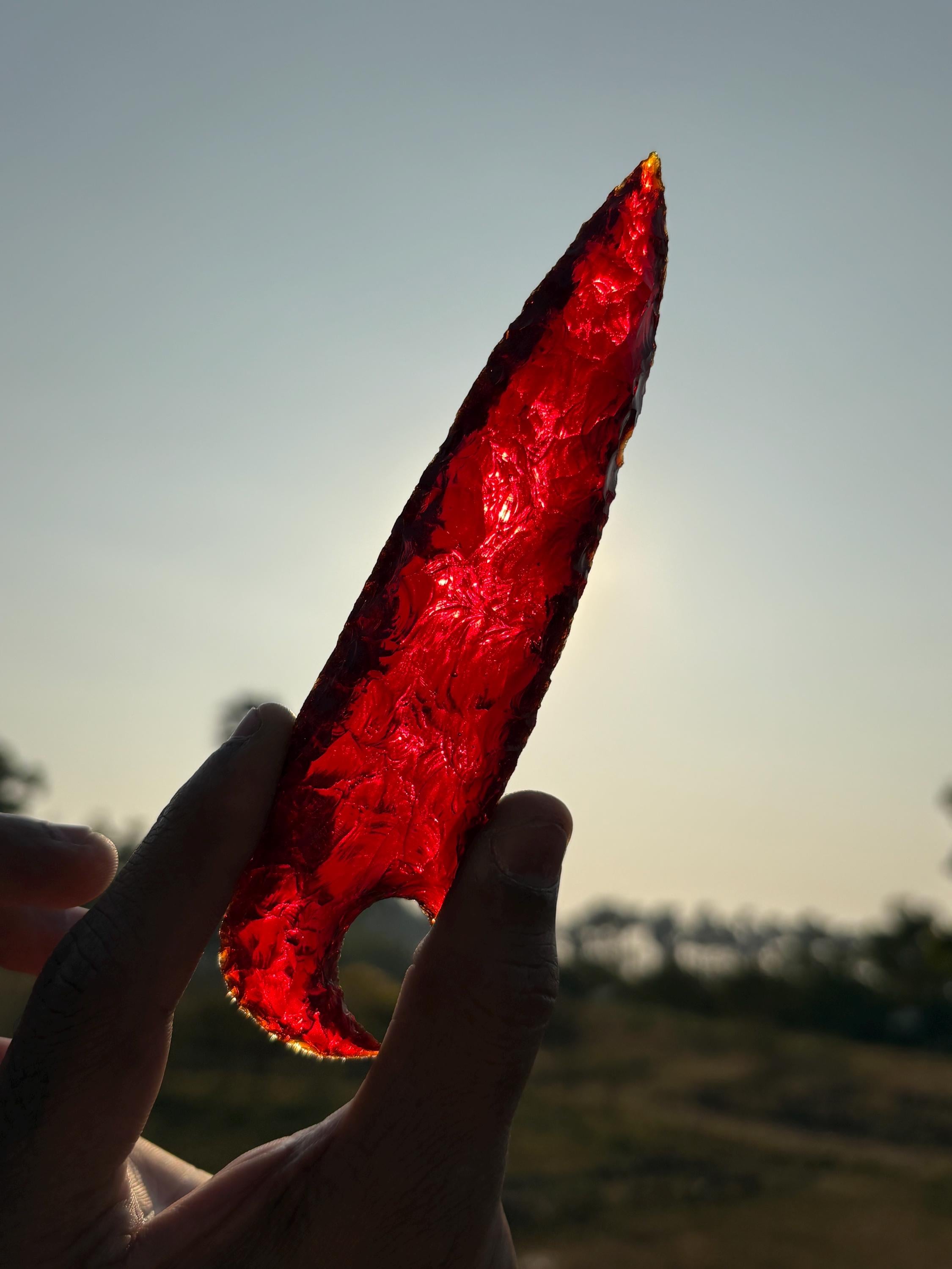 Hand Carved 6" Red Obsidian Knife: Agate Blade Gemstone Spearhead
