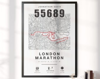 Any Marathon or Run Completion Map - Perfect Gift for Runners, Personalised Completion Data, Commemorate, 10k 5k Full or Half Gift #458