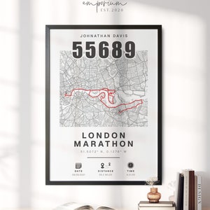 Any Marathon or Run Completion Map - Perfect Gift for Runners, Personalised Completion Data, Commemorate, 10k 5k Full or Half Gift #458