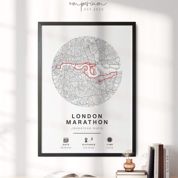 Any Marathon or Run Completion Map - Perfect Gift for Runners, Personalised Completion Data, Commemorate, 10k 5k Full or Half Gift #459