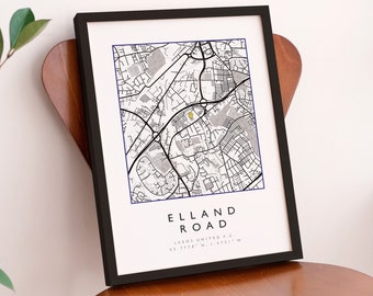 Impresión del estadio de fútbol, Impresiones de mapas de cualquier equipo, Leeds, Impresión de la ciudad, Mapa del club, Impresión de mapas del club de fútbol, Regalo de mapa, Regalo para papá, Leeds United #416