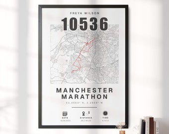 Cualquier mapa de finalización de maratón o carrera: regalo perfecto para corredores, maratón de Manchester, datos de finalización personalizados, conmemoración, regalo #