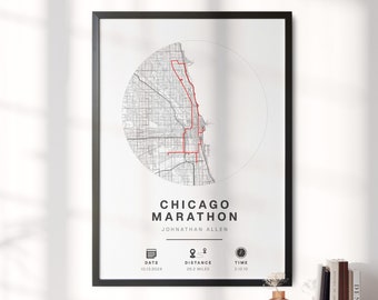 Cualquier mapa de finalización de maratón o carrera: regalo perfecto para corredores, maratón de Chicago, datos de finalización personalizados, conmemoración, regalo de 10k 5k #