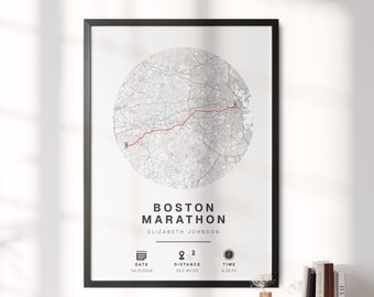 Cualquier mapa de finalización de maratón o carrera: regalo perfecto para corredores, maratón de Boston, datos de finalización personalizados, conmemoración, regalo #