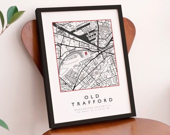 Football Stadium Print, Map Prints Any Team, United, City Print, Club Map, Football Club Map Print, Map Gift, Gift for Dad, Manchester  #357