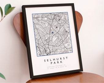 Map Prints Any Team Stadium Location Print | London Crystal Palace, City Print, Club Map, Football Club Map Print, Gift for Dad, Print #265