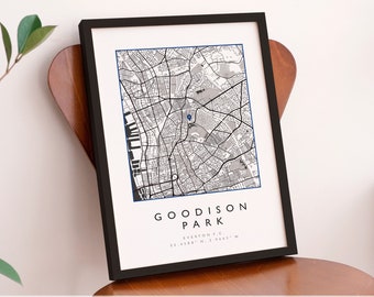 Football Stadium Location Print, Map Prints Any Team, Everton Liverpool Map, Club Map, Football Club Map Print, for Dad Goodinson Park #349