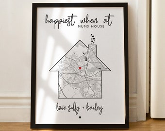 Home Is Where Gift For Mum or Nan, Personalised, Any Location, Mummy Gift, From Bump, Anniversary Gift, For Nana, Birthday Print #143